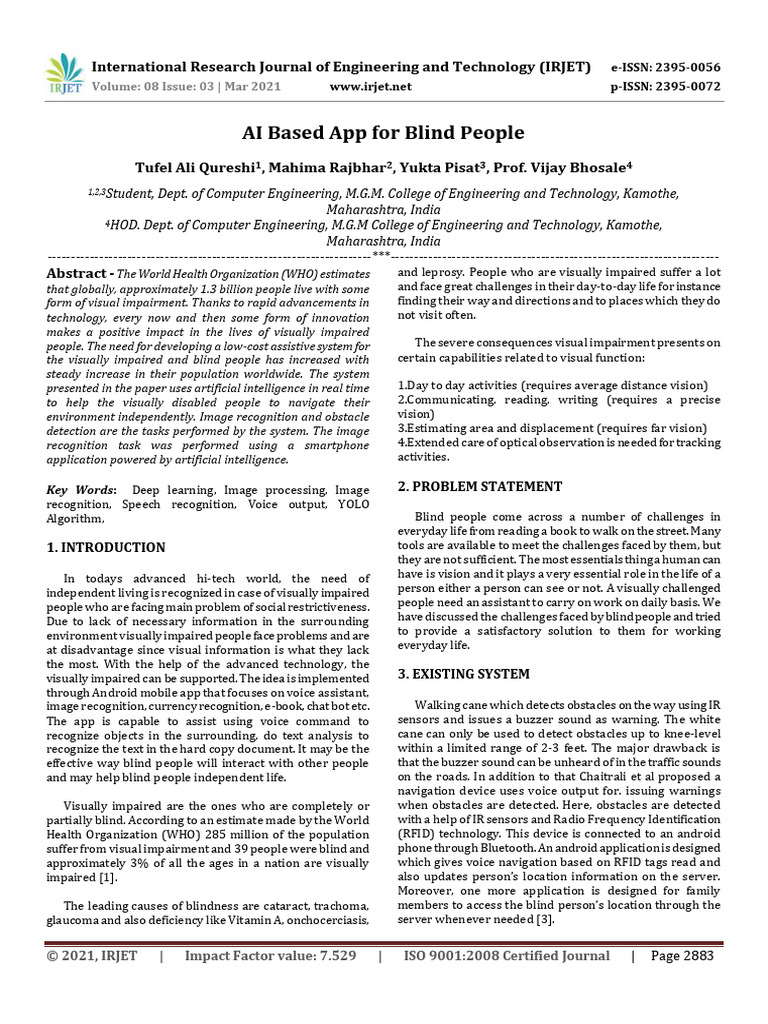 Irjet ai based app for blind people pdf