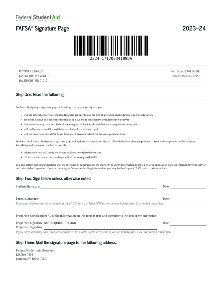 2023-2024 standalone print signature - fafsa application - federal