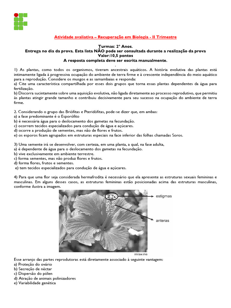 Lista de exerc cios recupera o 2 anos pdf plantas fruta