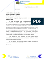 Oficio #15-MCPCH-RRC - Solicito Presupuesto Mes Mayo-Agosto