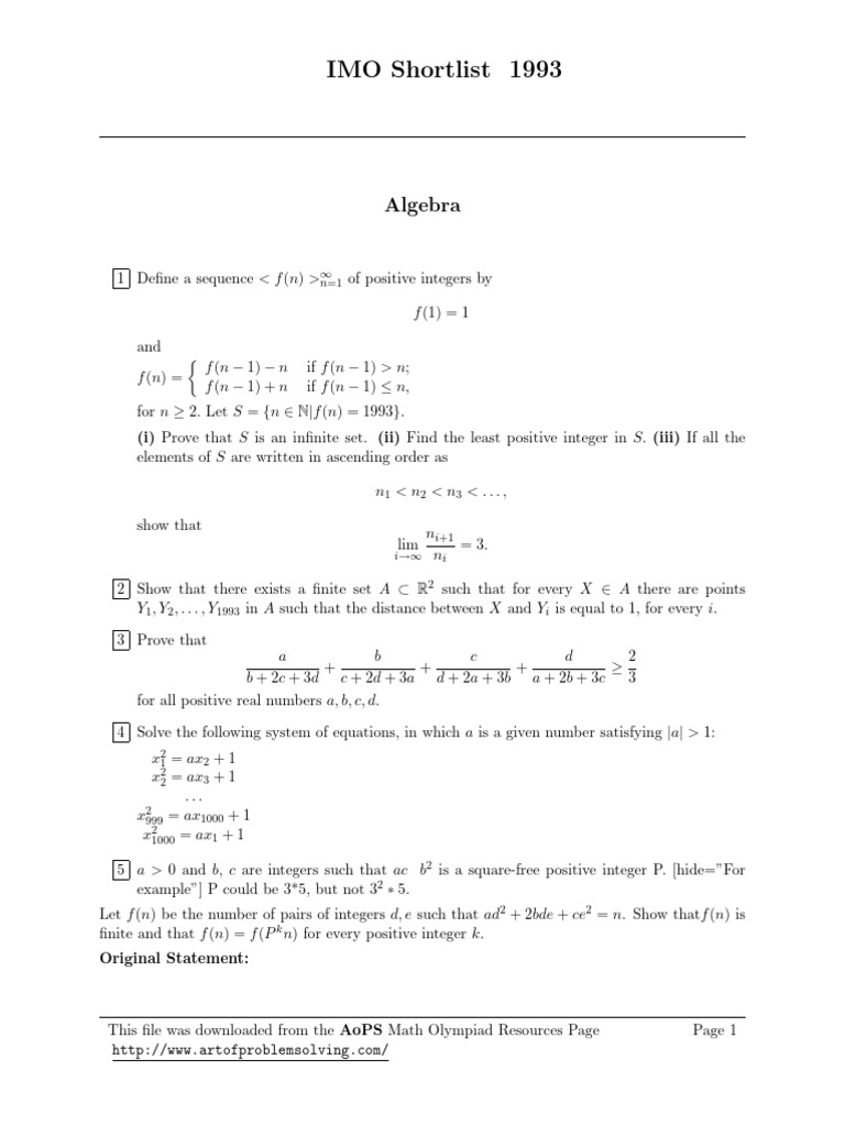 IMO 1993 Shortlist Problems Overview | PDF | Circle | Triangle