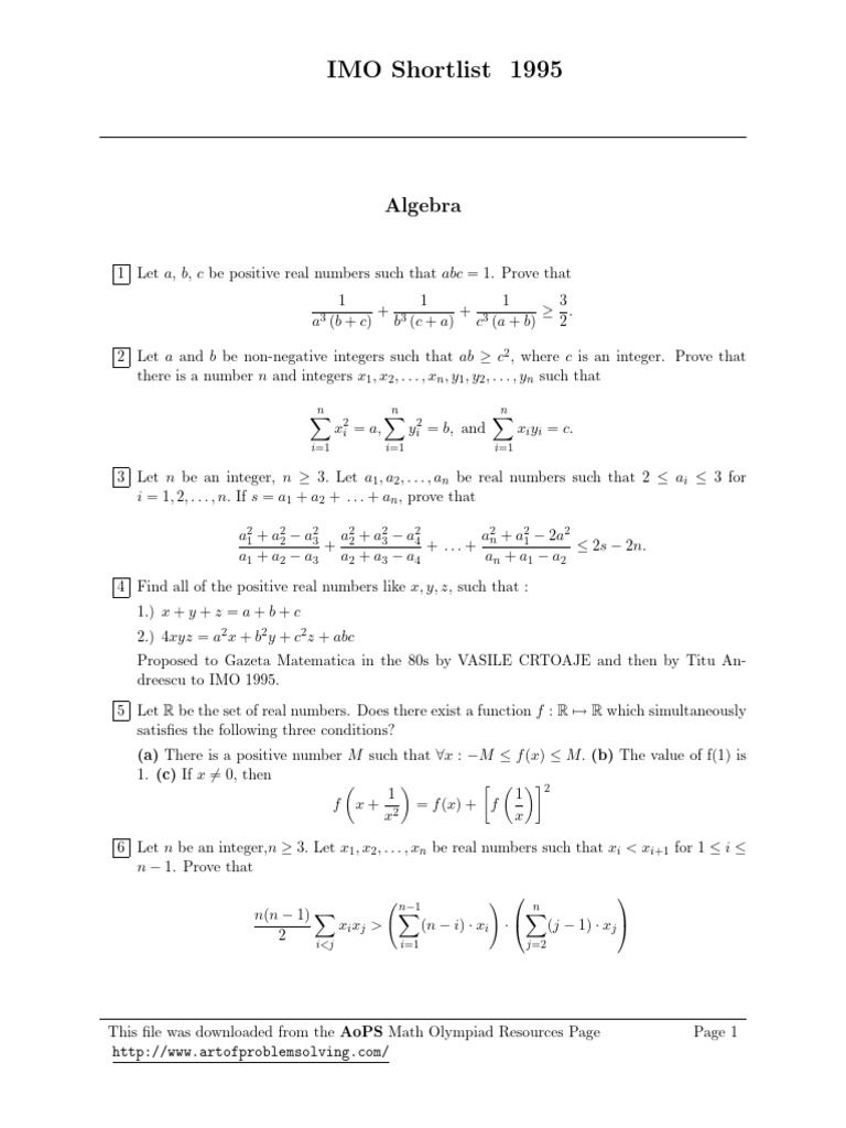 Imo shortlist 1995 algebra pdf mathematical notation
