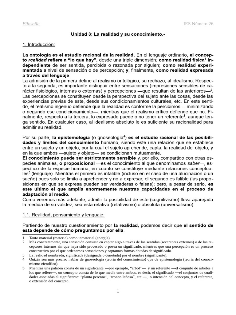 3 - La Realidad y Su Conocimiento | PDF | Verdad | Conocimiento