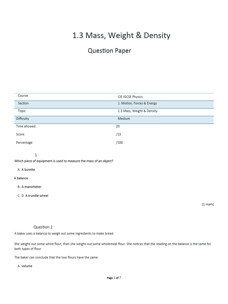 Density Calculations and Experiments | PDF | Density | Weight