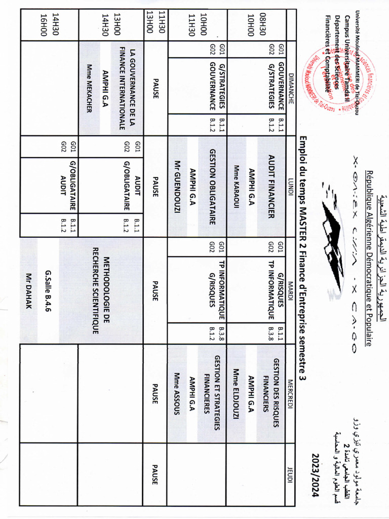 Emploi Du Temps Master 2 | PDF