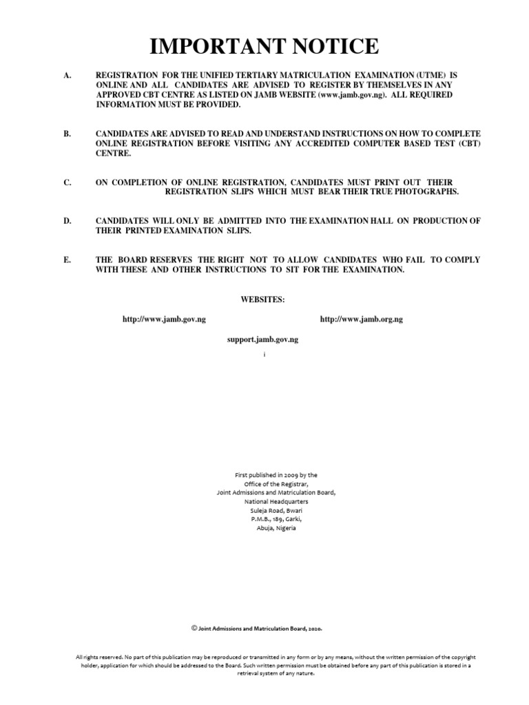 Jamb Brochure For All Courses PDF University And College Admission