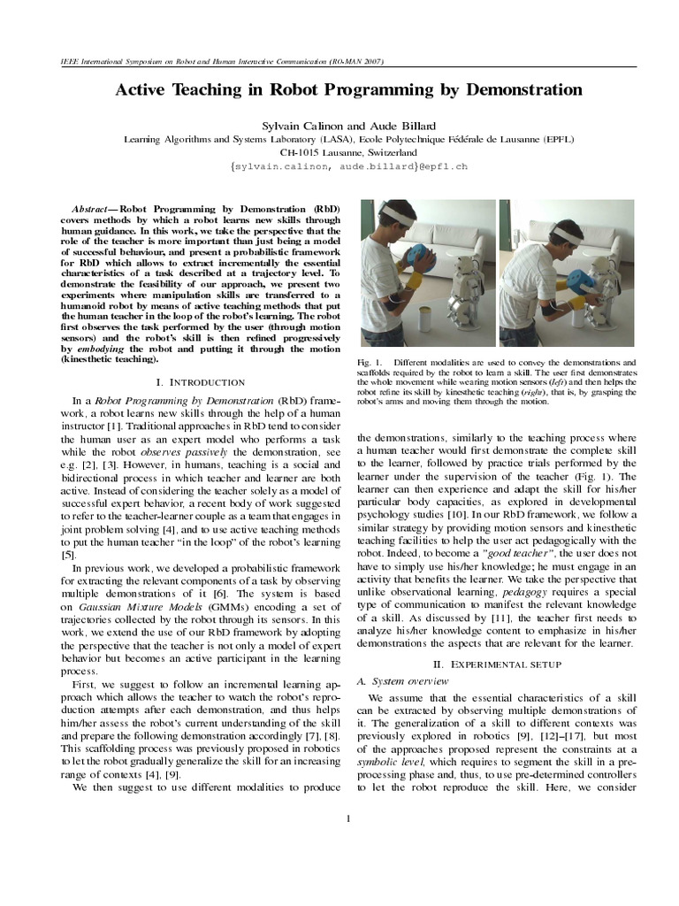 4 Active Teaching in Robot Programming by Demonstration | PDF ...