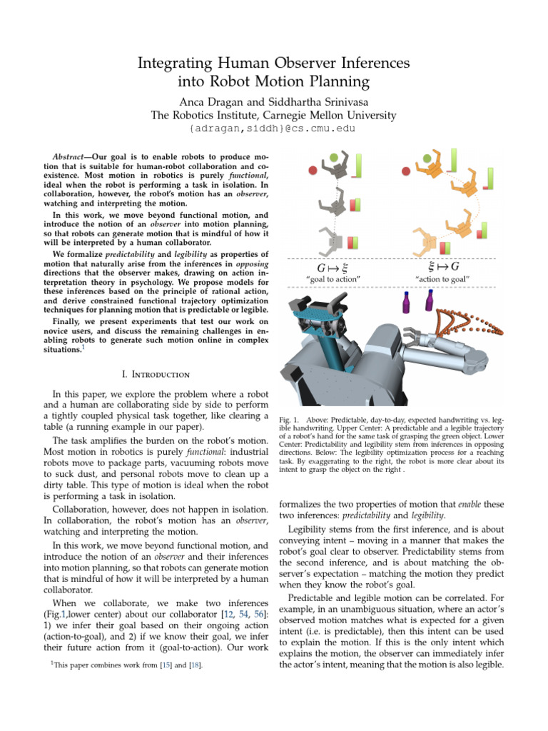 Robot Motion Planning with Human Inferences | PDF | Intention ...