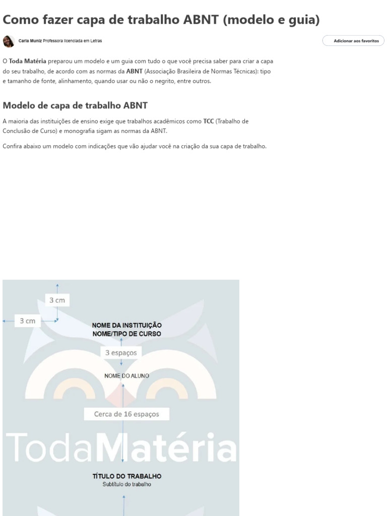 Como Fazer Capa de Trabalho ABNT (Modelo e Guia) - Toda Matéria | PDF ...