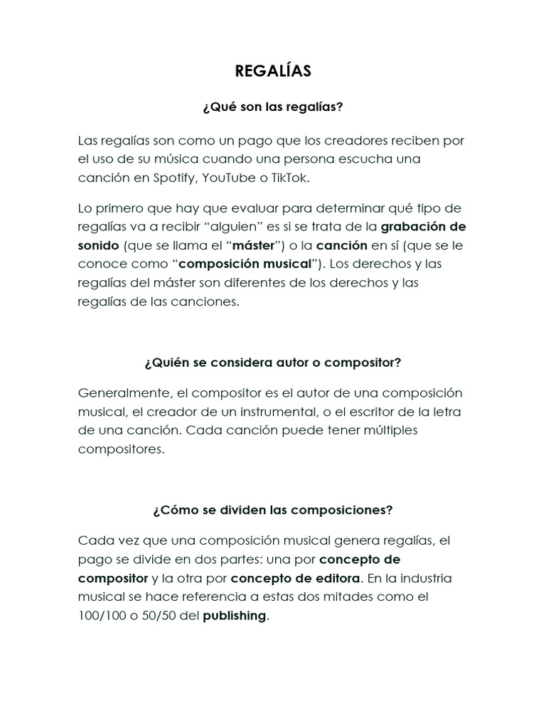 REGALÍAS | PDF | Pago de regalías | Canciones