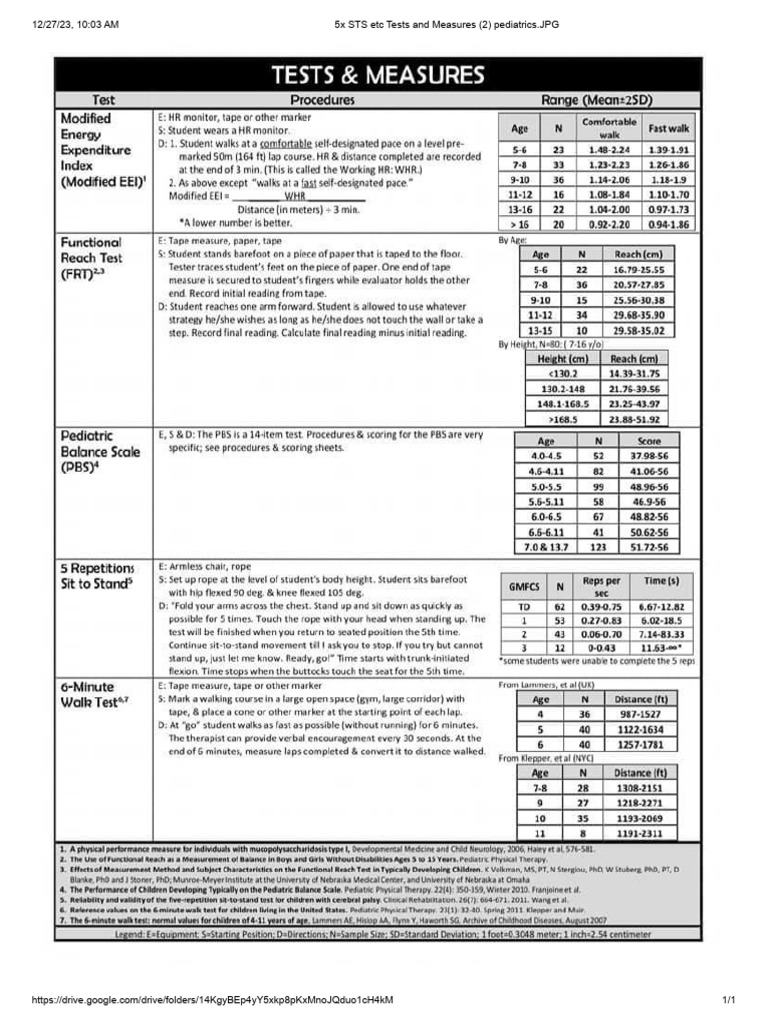 Pediatric TUDS and TUG Norms | PDF