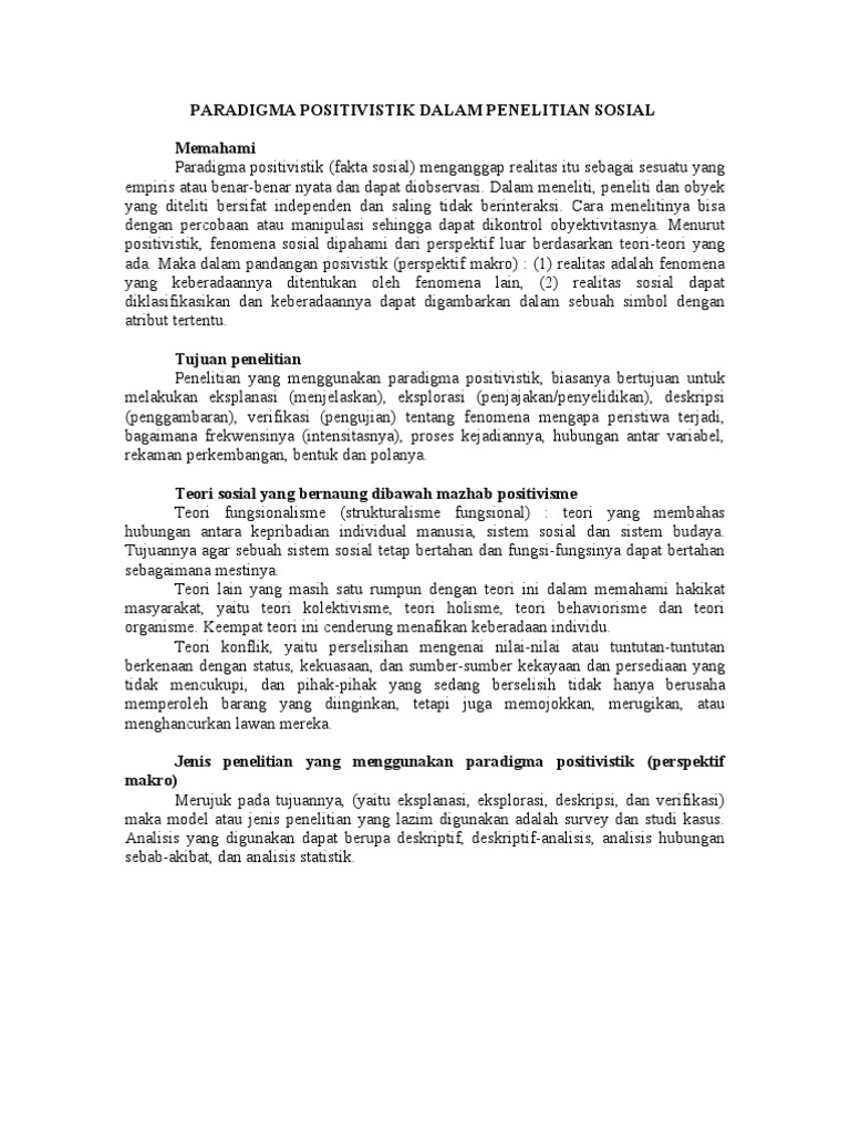 Paradigma Positivistik Teori Dan Jenis Penelitiannya PDF