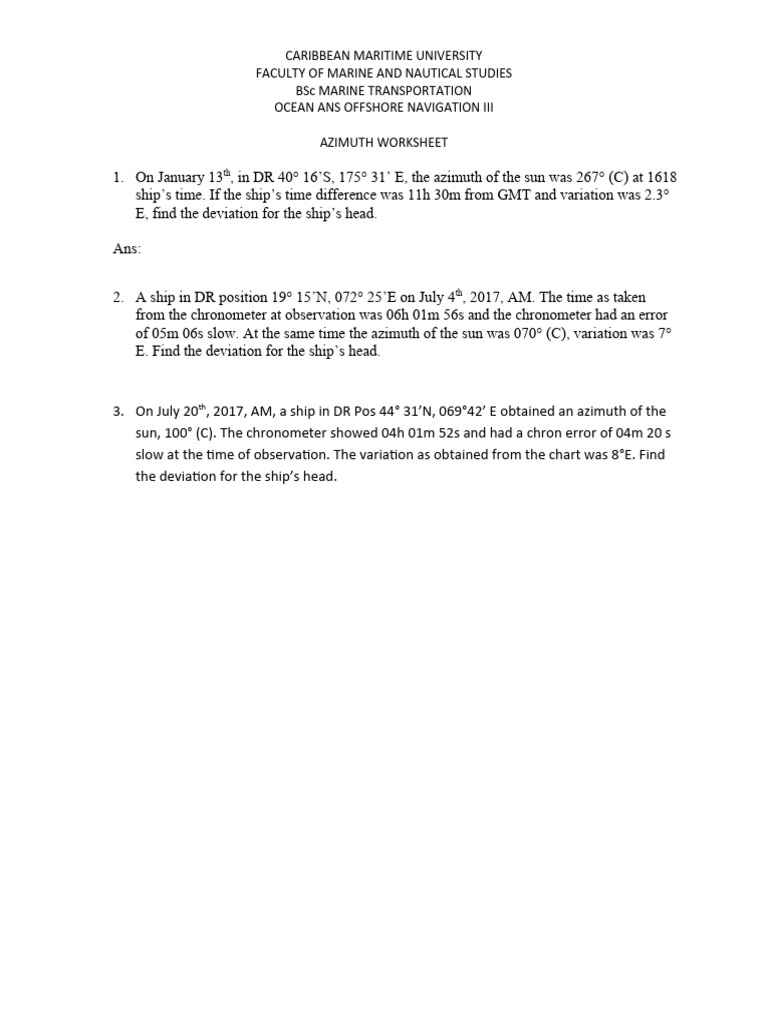 Azimuth Calculations for Navigation | PDF | Navigation | Compass