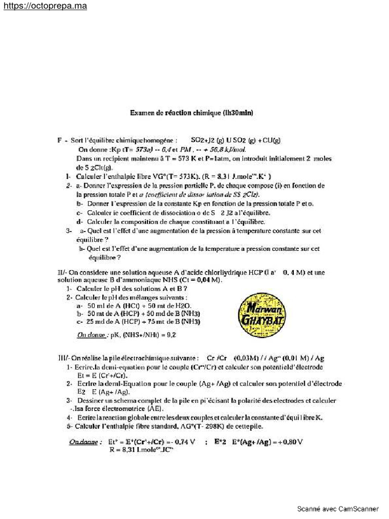 197 Examen Corrige Chimie Des Solutions SMPC s2 2023 | PDF