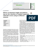 Effects of Abutment Length and Platform Size On The Retention of Implant-Supported CAD:CAM Crowns Using Six Different Cements