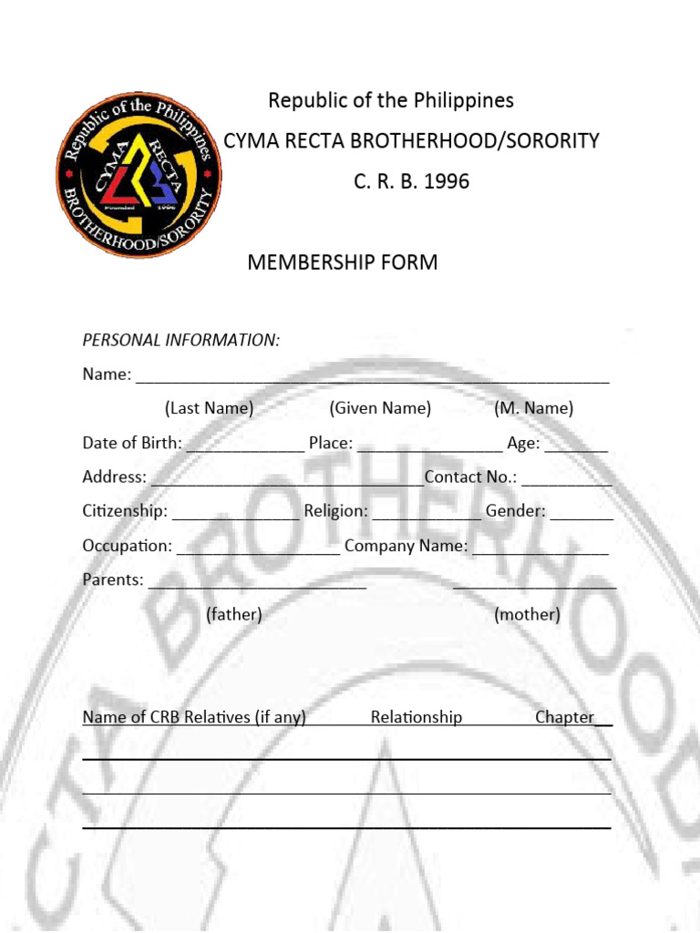 Republic of The Philippines Cyma Recta Brotherhood/Sorority C. R. B ...