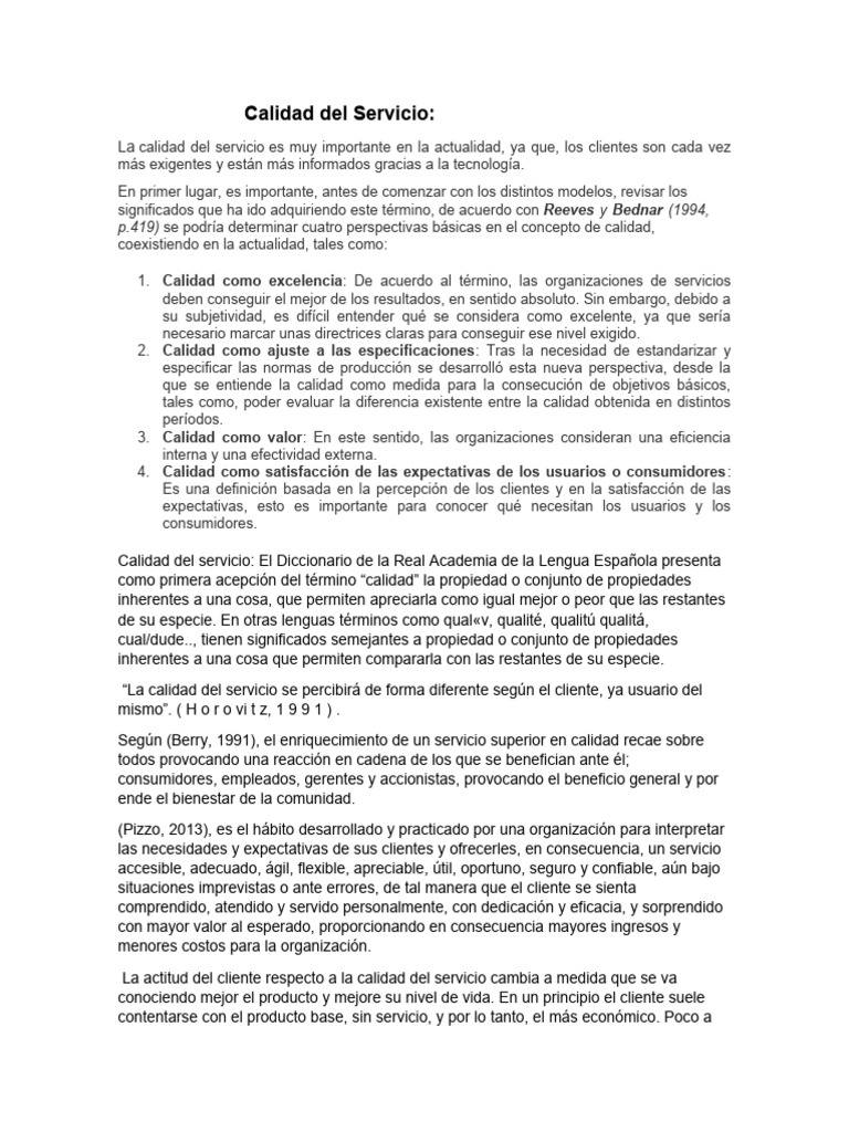 Importancia y Perspectivas de la Calidad del Servicio | PDF | Calidad ...