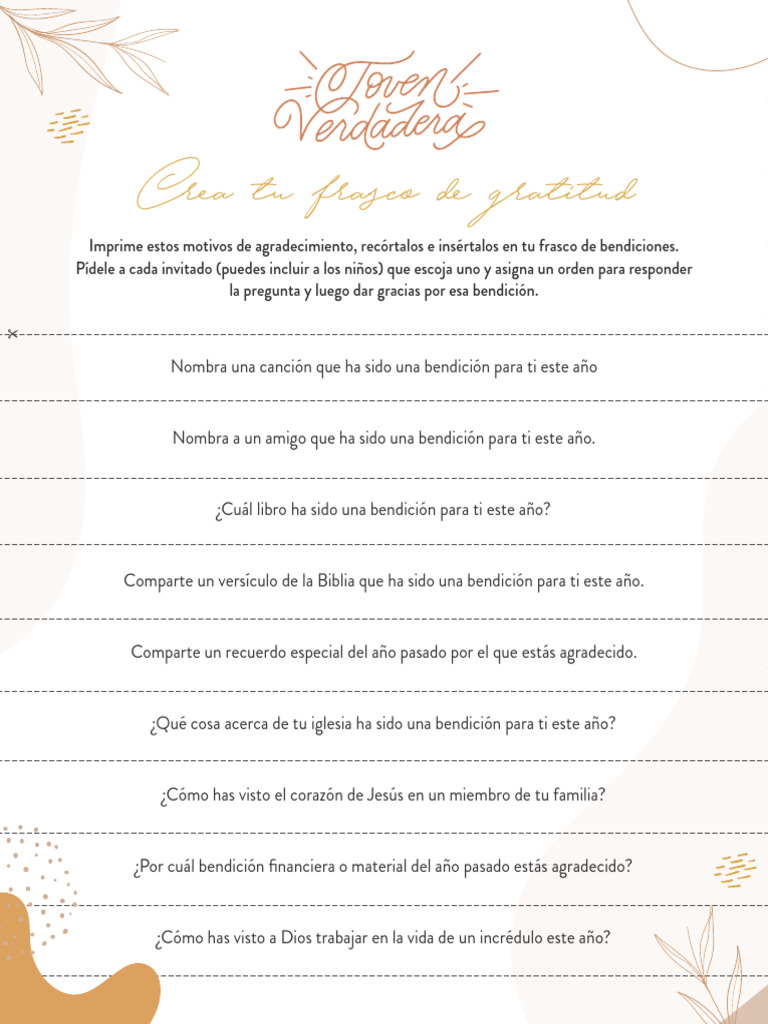 Frasco de Gratitud: Motivos de Agradecimiento | PDF | Salud y bienestar ...