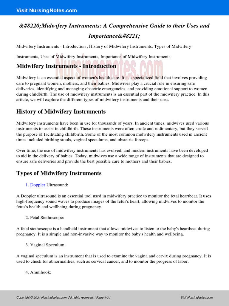 Midwifery instruments a comprehensive guide to their uses and