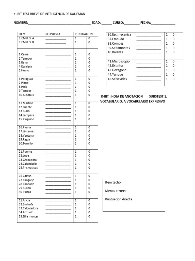 Test K-BIT de Inteligencia Kaufman | PDF | Ajedrez
