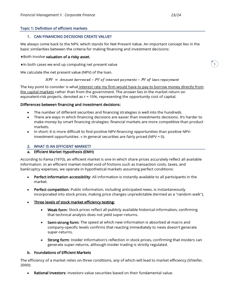 Unit 1 Financial Management II | PDF | Efficient Market Hypothesis | Stocks