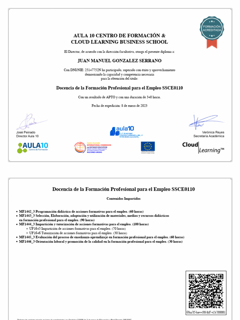 Docencia de La Formación Profesional para El Empleo SSCE0110-Diploma ...