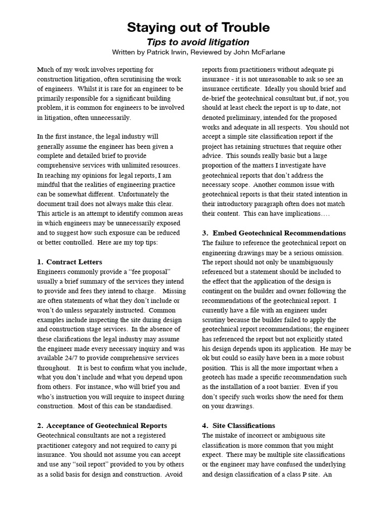 Staying Out Of Trouble Pdf Engineer Geotechnical Engineering