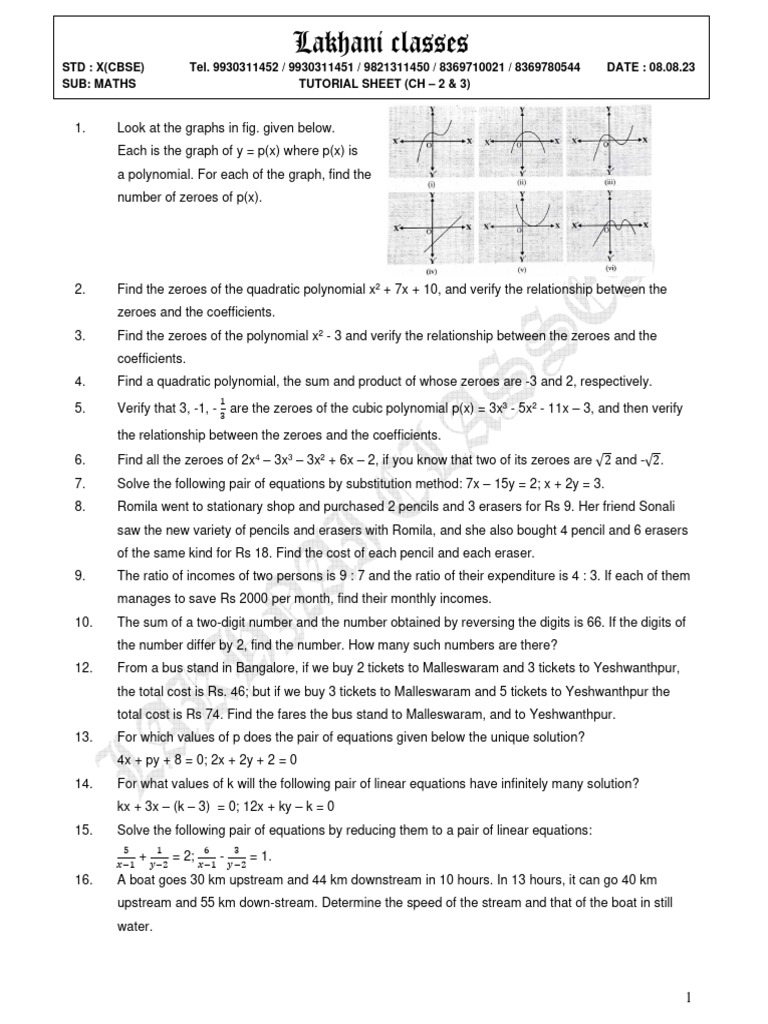 Class 10 CBSE Maths Exercises | PDF | Polynomial | Equations