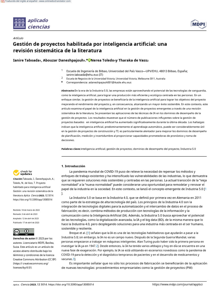 IA en Gestión de Proyectos: Revisión Sistemática | PDF | Inteligencia ...