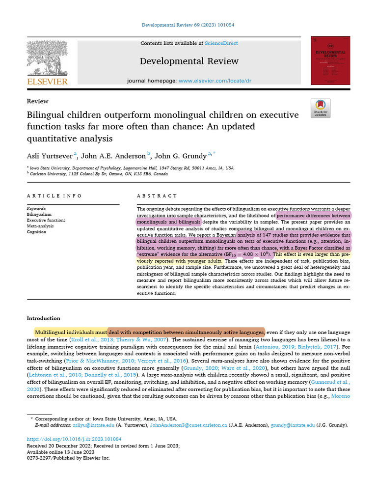 Bilingual Children Outperform Monolingual Children On Executive ...