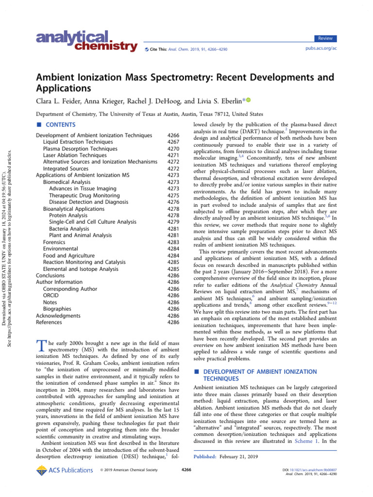 Feider Et Al 2019 Ambient Ionization Mass Spectrometry Recent ...