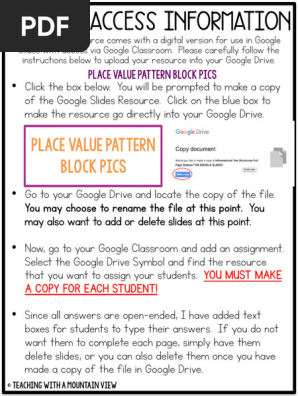 Google Classroom Access Place Value Pattern Block