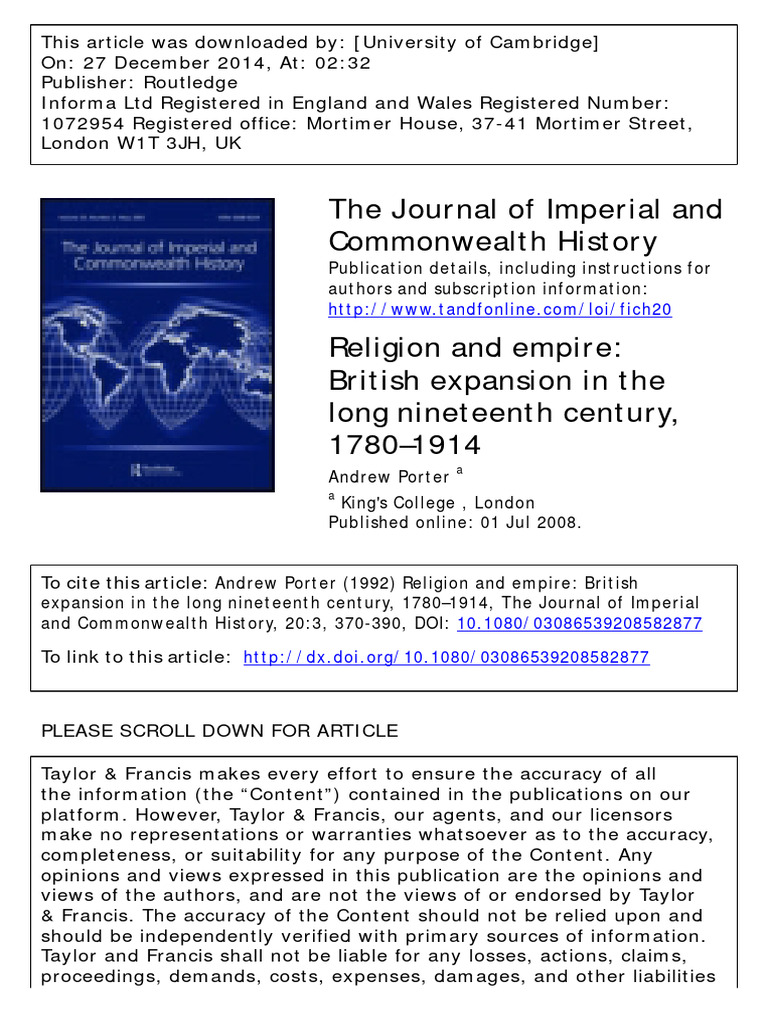 Religion and Empire: British Expansion in The Long Nineteenth Century ...
