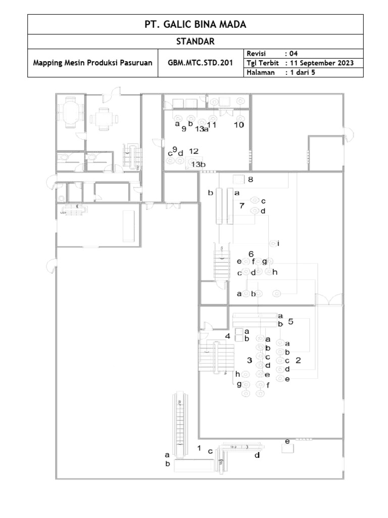 GBM MTC STD 201 Mapping Mesin Produksi Pasuruan Lengkap 2023 | PDF