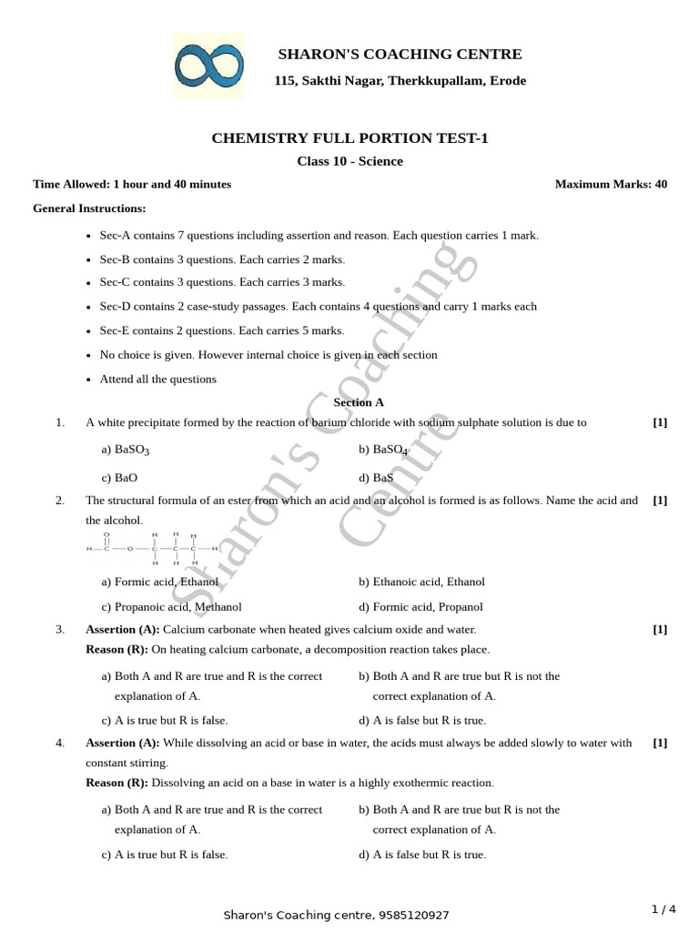Chemistry full portion test pdf redox chemical compounds