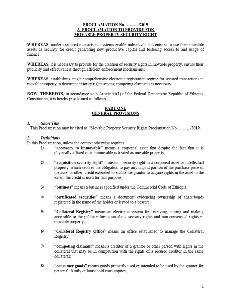 Ethiopia Movable Property Security Rights | PDF | Securities (Finance ...