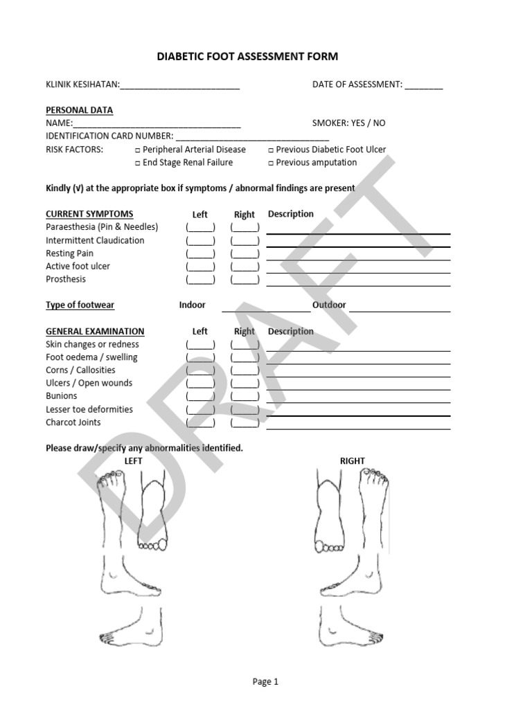 DM DFU Foot Assessment Form Draft PDF Clinical Medicine Medical