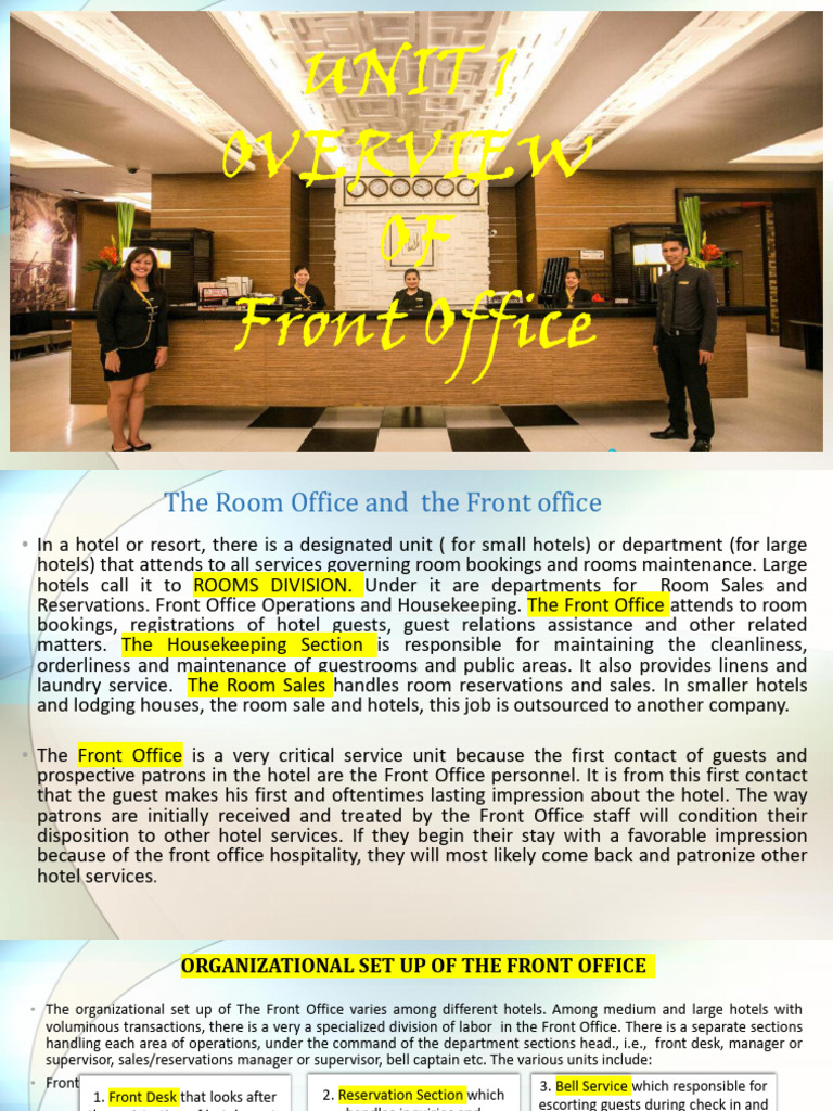 Unit 1 Overview of Front Office PDF