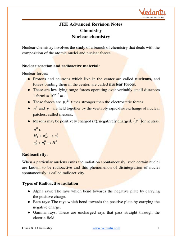 Nuclear Chemistry Revision Notes | PDF | Science & Mathematics
