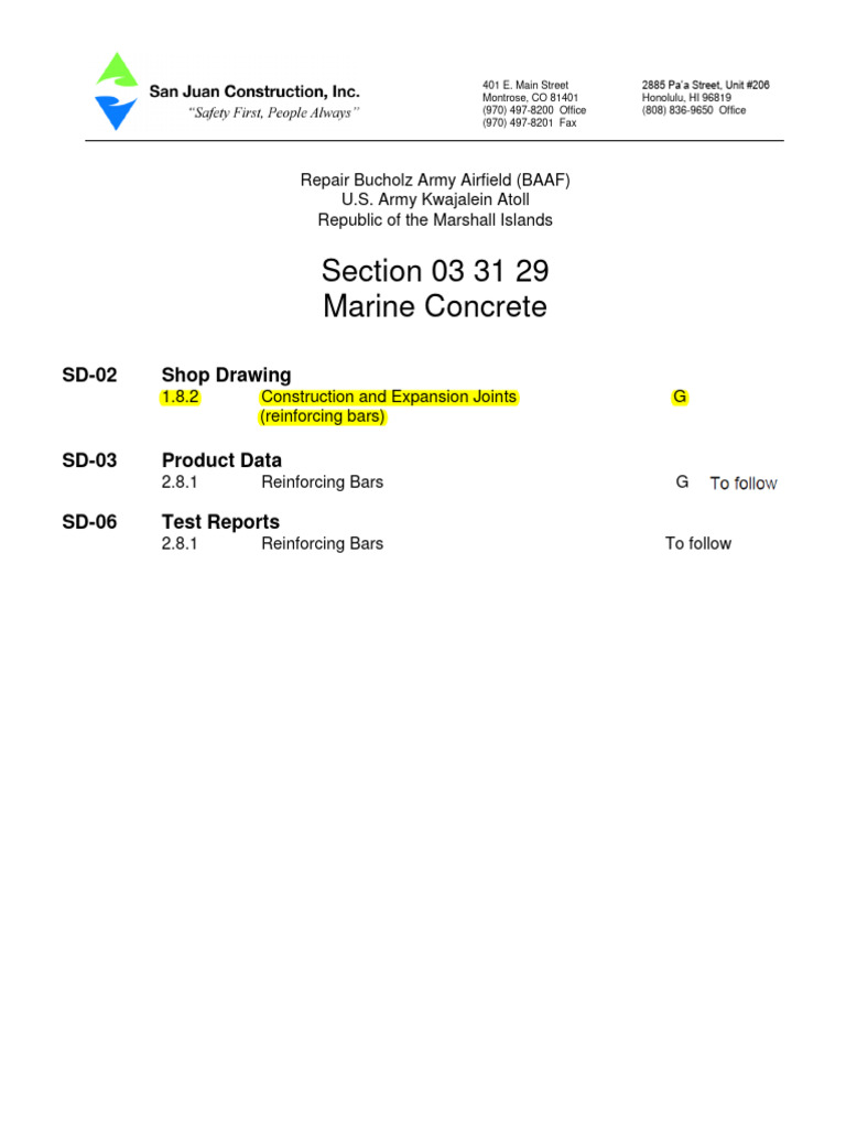 03 31 29 Marine Concrete - Reinforcing Rebar | PDF | Real Estate | Concrete