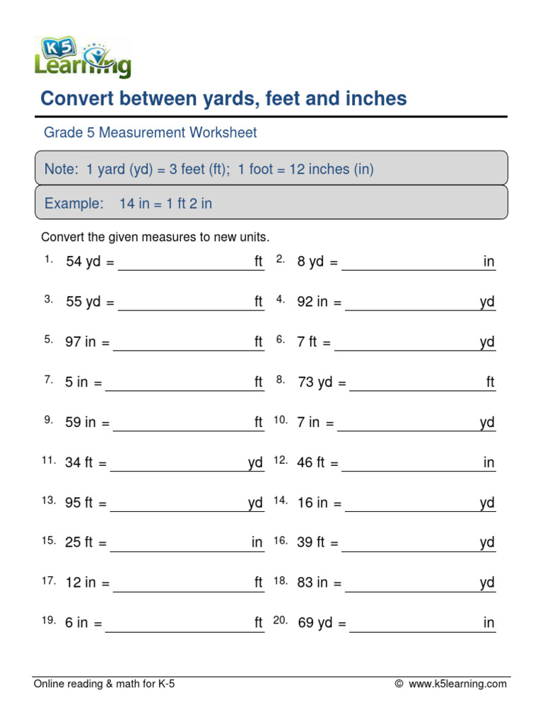 Grade 5 Converting Units Length Yards Feet Inches A PDF