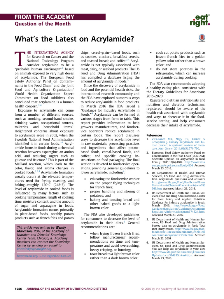 Acrylamide Health Risks & Reduction | PDF | French Fries | Cooking