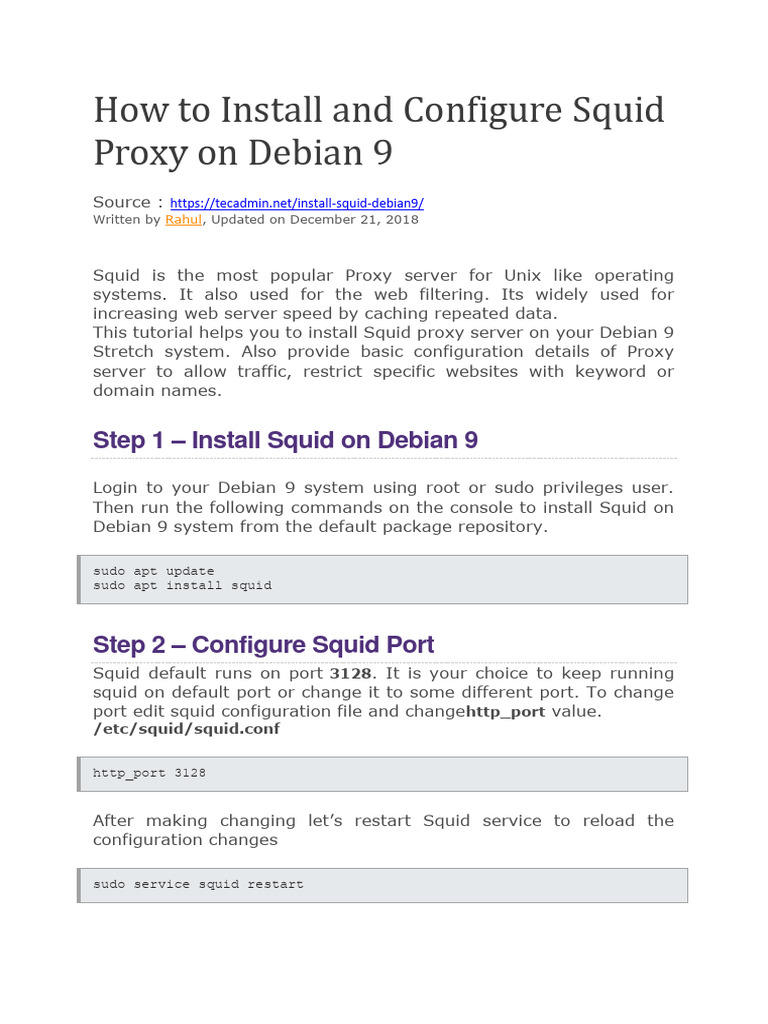 Install Squid Proxy on Debian 9 | PDF | Proxy Server | Networking