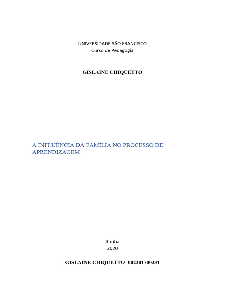 Influência Familiar na Aprendizagem Escolar | PDF | Família | Aprendizado