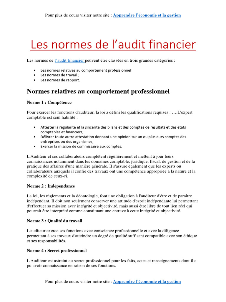 Normes de l'Audit Financier | PDF | Audit | Audit financier