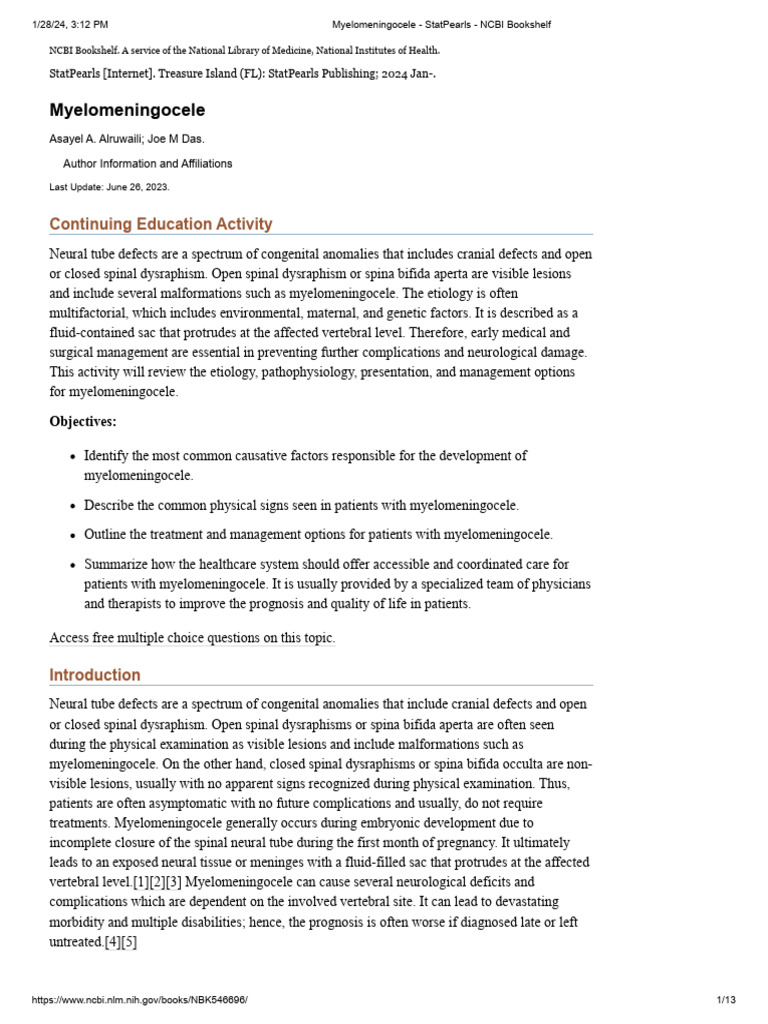 Myelomeningocele Overview and Management | PDF | Medical Specialties ...