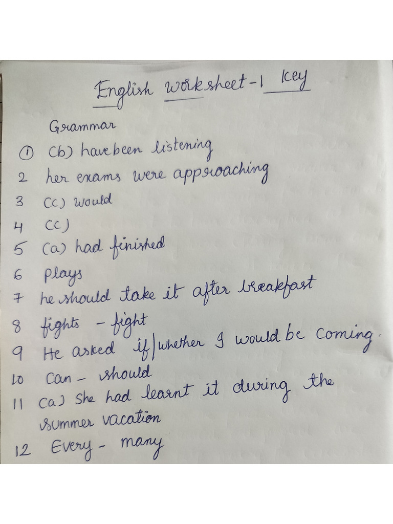 English Worksheet - 1 (Key) | PDF