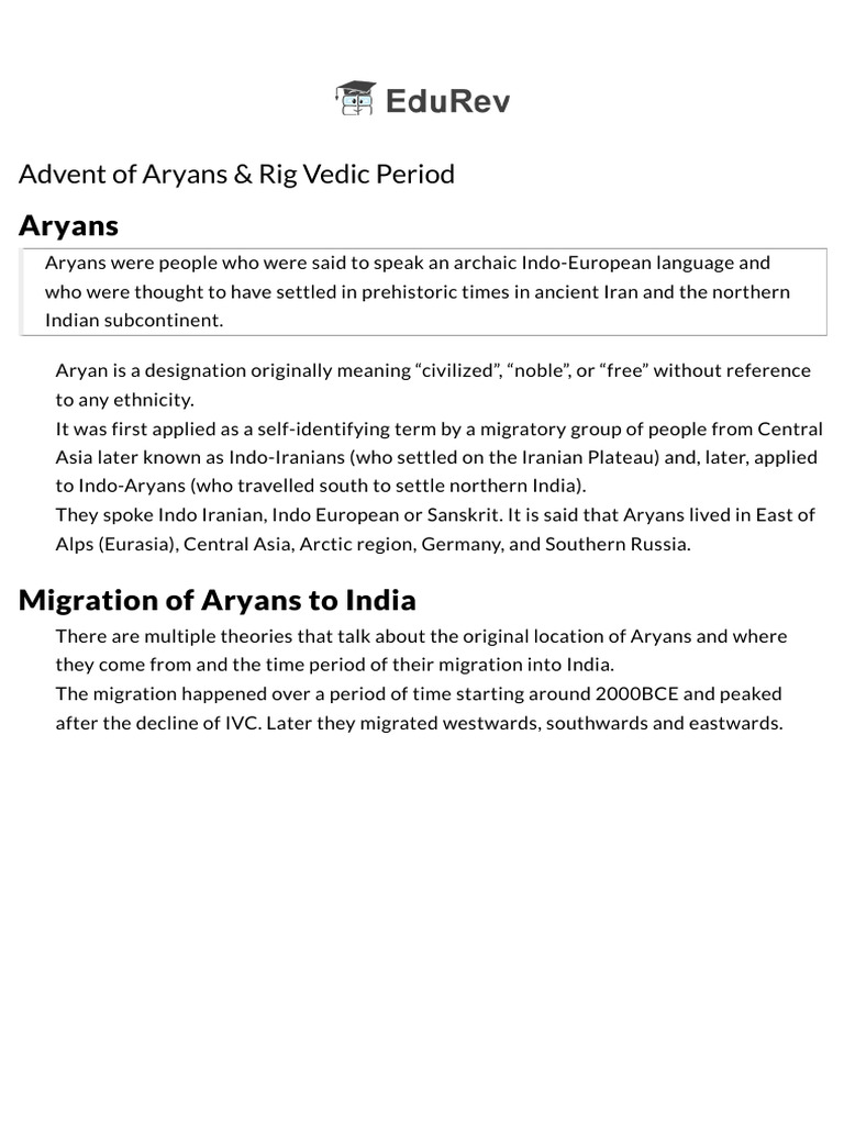 Aryans and the Rig Vedic Period | PDF | Vedas | Indo Aryan Peoples