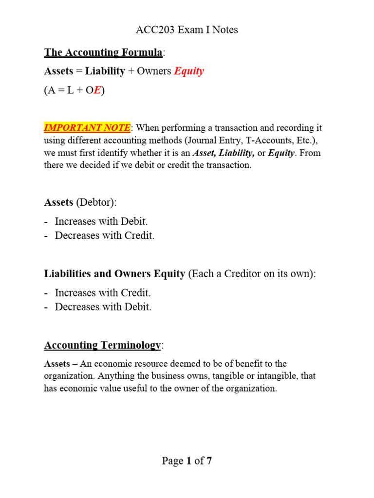 Acc203 Exam I Notes 1 Pdf Debits And Credits Corporations