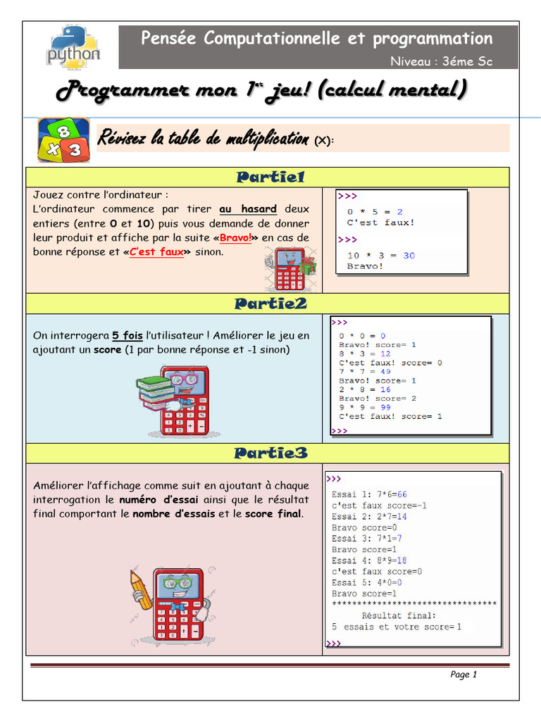 Jeu de multiplication en Python | PDF | Booléen | Division
